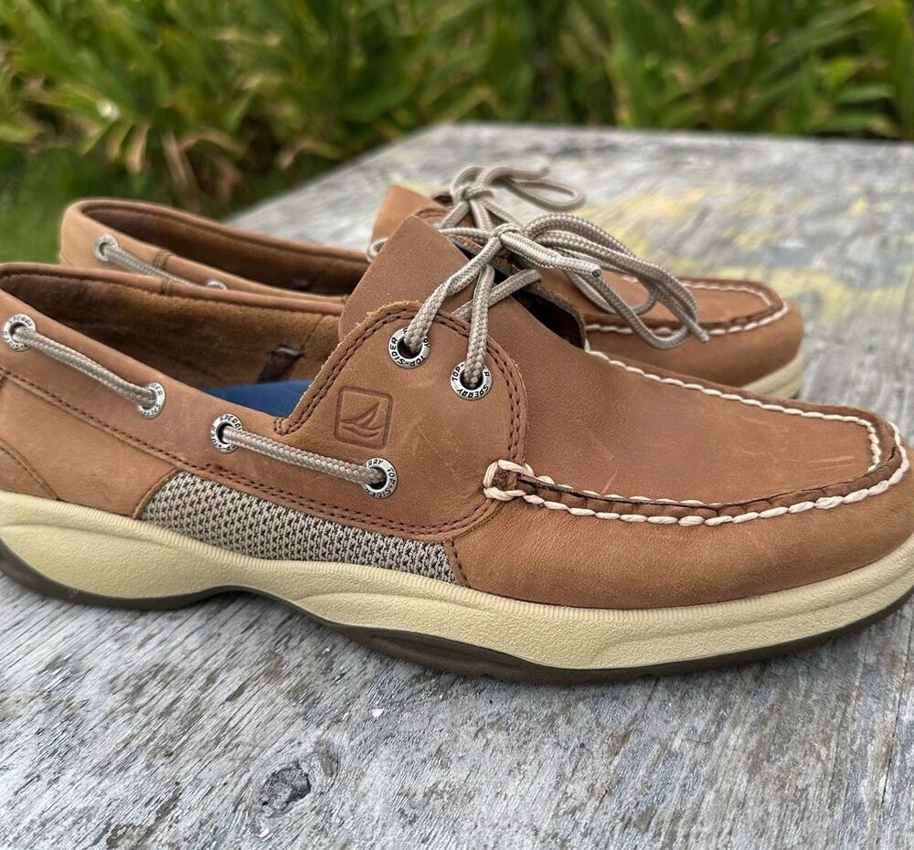 SPERRY Brown Cognac Top Slider Leather Intrepid Men’s 8 Boat Shoes BP